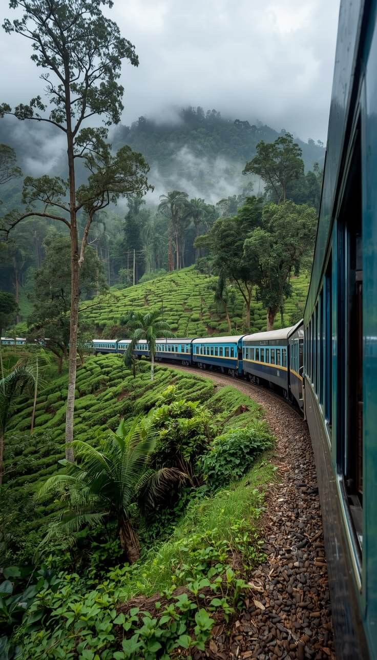 Scenic train journey through Sri Lanka's hill country