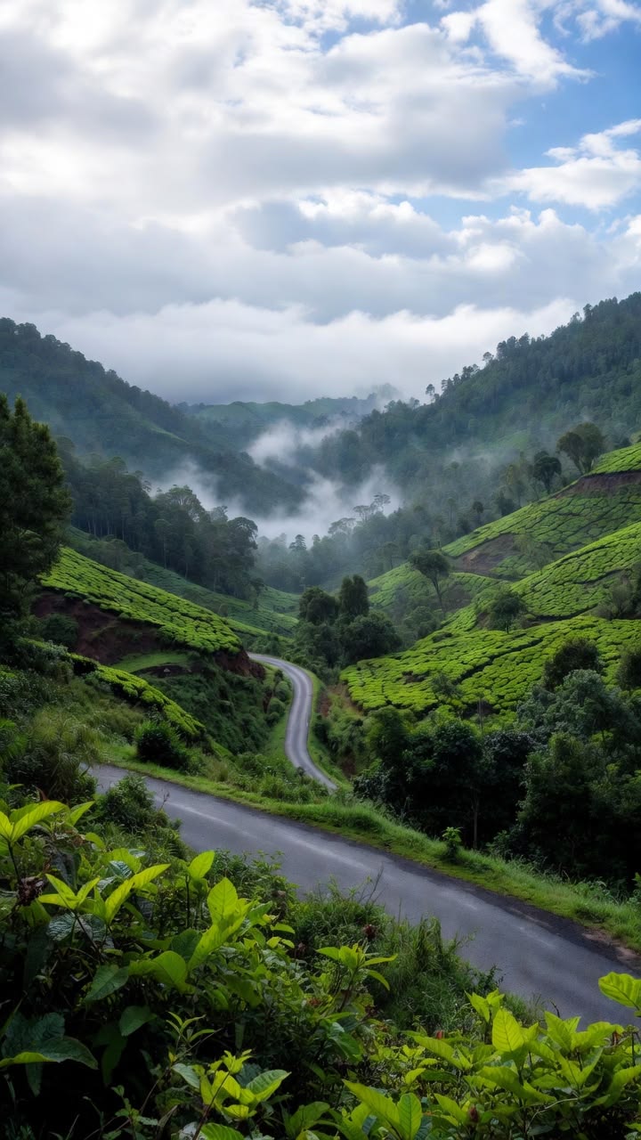 Tea plantations and mountains in Sri Lanka